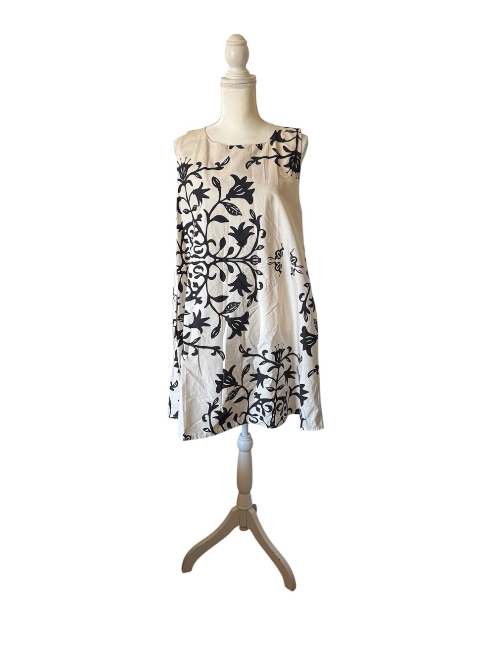 Zena (Zenara) Botanical Print Mini Dress In Cream And Black